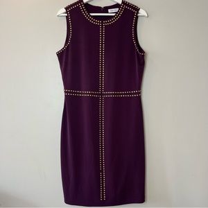 Calvin Klein Maroon Gold Studded Sheath Dress